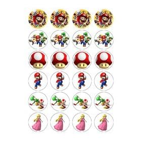 Nintendo Super Mario style 24 Edible Wafer Paper Fairy/Cup Cake Toppers on an A4 sheet - Birthday Cake and Party Idea
