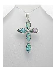 Cross Shell Pendant Necklace In 92.5 Sterling Silver