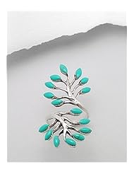 Turquoise (Light Green) Tree Reconstructed stones Ring In 92.5 Sterling Silver