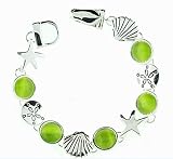Silvertone and Green Starfish and Sea Shell Magnetic Bracelet Fashion Jewelry