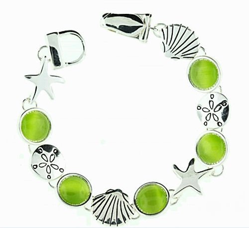 Silvertone and Green Starfish and Sea Shell Magnetic Bracelet Fashion Jewelry
