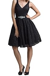 V-neck Knee Length Spaghetti Strap Chiffon Natural   Waistline Lace  Dress