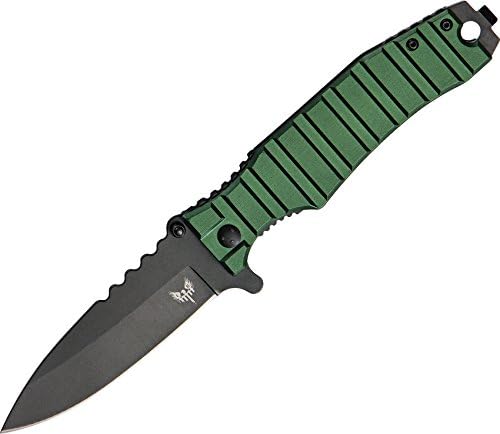 Combat Ready Bomber A/O Folding Knife, 3.75in, Stainless Blade, Grooved Green Aluminum CBR-333G