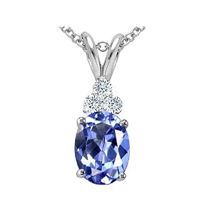 1.06 cttw 14k White Gold Genuine Tanzanite and Diamond Pendant in 14k White... by 