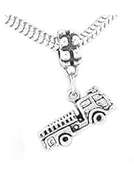 Sterling Silver Large Fire Truck Dangle Bead Charm