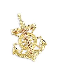 14k Yellow and Rose Gold Anchor Crucifix Charm Pendant