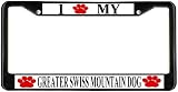 I Love My Greater Swiss Mountain Paw Prints Dog Black Metal License Plate Frame Holder