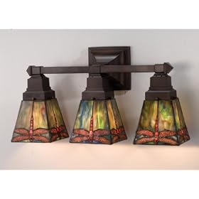 Meyda Tiffany 48036 3-Light Vanity, Mahogany Bronze Finish with Stained