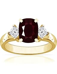 18K Yellow Gold Cushion Cut Ruby Three Stone Ring