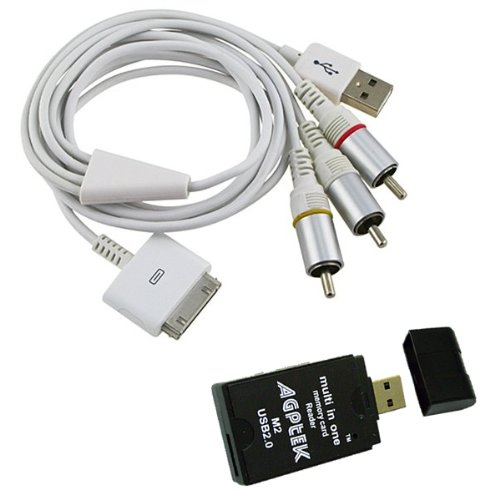 6FT USB Composite AV Video Cable for iPad 16G 32G 64G Wi-Fi and WiFi + 3G with USB charging connector w/ AGPtek USB All in one card reader