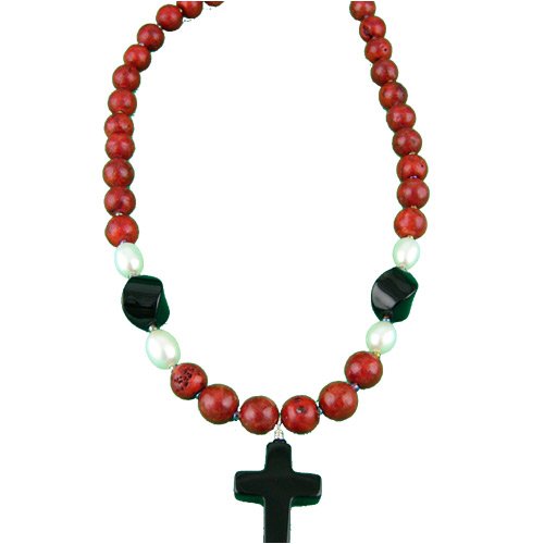 Click here to buy Black Onyx Cross Coral Pearls 925 Silver Necklace 943.