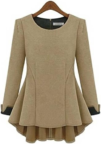 Women's Plus Long Sleeve Shell Top with Peplum Apricot 5XL