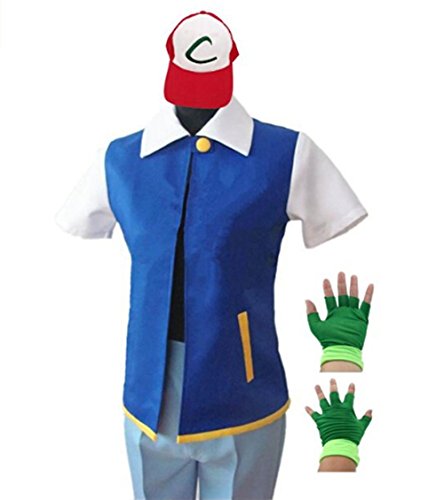 Lifeshoppingmall Ash Ketchum Cosplay Costume Set(Jacket+Gloves+Hat)