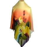 silkNOW Red Orange and Cream Hand Painted 100% Pure Silk Chiffon Georgette Scarf with Beautiful Multi Colored Floral Pattern