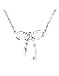 Bling Jewelry 925 Sterling Silver Ribbon Pendant Bow Station Necklace 16in