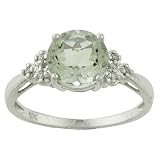 10k White Gold Round Green Amethyst and Diamond Ring (1/10 TDW)