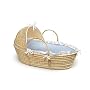 Badger Basket Company Natural Baby Moses Basket with Hood - Blue Gingham Bedding