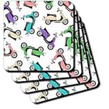 Colorful Retro Scooter Print - White - Set Of 4 Coasters - Soft