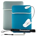 New Light Blue / Grey Amazon Kindle DX Reversible Carrying Sleeve + Determination Hand Strap + E Reader Light (White)