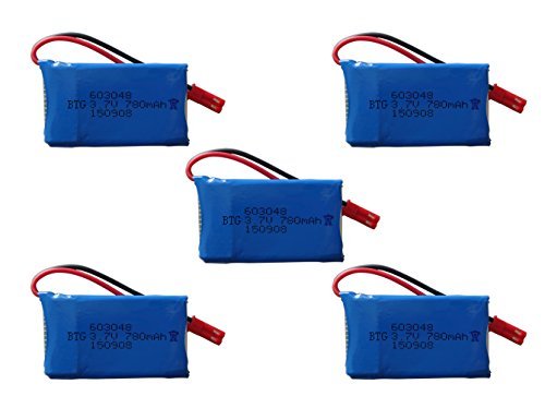BTG 3.7V 780mAh Rechargeable Li-po Battery for Wltoys V636 V686 V686G V686K JJRC V686 Quadcopter Spare Parts-pack of 5