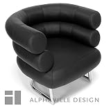 Alphaville Design SA-HELE-MI_K Helena Full Italian Leather Chair, Stainless Steel Tube Frame, Triple Polished, Black