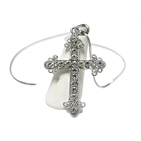 White Gold Plated Cross Crystal Necklace
