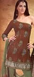 Beatiful Brown Faux Georgette Kameez Unstitched Dress Material with Churidar and Dupatta