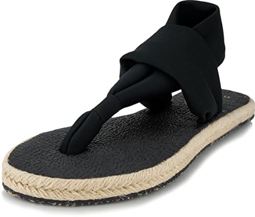 Nalho Women's Comfort Sandals Flip Flops and Espadrilles, Comfortable Flats Shoes and Slingback Slides with Yoga Mat Memory Foam, Black, 6