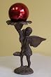 Rustic Cast Iron Angel Gazing Globe Stand with Ruby Red Stainless Steel Gazing