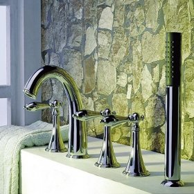 3 Year Warranty 5-pc Chrome Widespread Bathtub Faucet Free Shipping