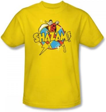 Shazam Power Bolt Adult S/S T-shirt in Yellow by DC Comics, Size: Medium, Color: Yellow