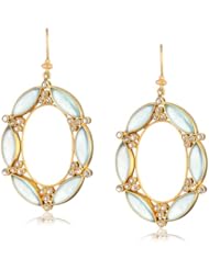 Lauren Harper Collection Archipeligo Blue 18k Gold, Peruvian Chalcedony and Rose Cut Diamond Oval Earrings