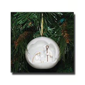 Holy Family of Three Nativity Dome Ornament - Joseph, Mary, and Baby Jesus - Ceramic Ornament - Comes in a Gift-wrapped Box - Bible Teachings... Reminder of the True Meaning of Christmas... Perfect Gift for Family, Friends, and Church Members... Christmas Tree Ornament, with an option to place a light in the bottom of the ornament making the beautiful occasion glimmer throughout your Home...Glorious golden Highlights with the dome...