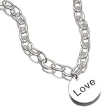 Sterling Silver LOVE Disc Charm on Rolo Chain Necklace 16in