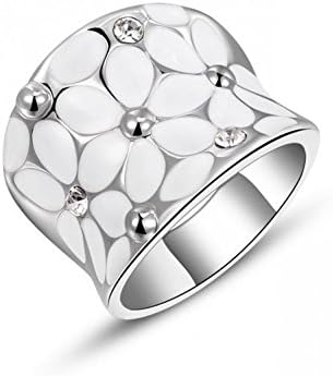 Shining Deals Fashion Ladies Males Jewellery Fashion Finger Jewelry Ring 18K Rose Gold / White Gold Plated Tin Alloy White Flower Print Wide Band Rings