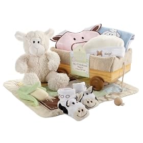 Baby Aspen My Li'l Farmhouse Wagon Plush Toy and Layette Gift Set in Wooden Wagon