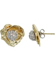 14k Gold Rose Flower Earrings w/ 0.40 Carat Brilliant Cut ( H-I Color; VS2-SI1 Clarity ) Diamonds
