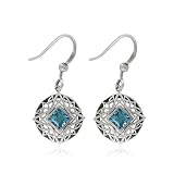 Sterling Silver Celtic Square-Shaped Blue Topaz Earrings