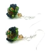Sterling Silver and Lampwork Glass Dangle Earrings Wine Country Grapes