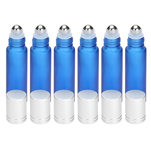 Roll On Bottles, Iwotou 10 ml High Quality Glass Refillable Essential Oil Bottles with Stainless Steel Roller Balls, Set of 6 for Aromatherapy, Essential Oils, Perfumes and Lip Balms