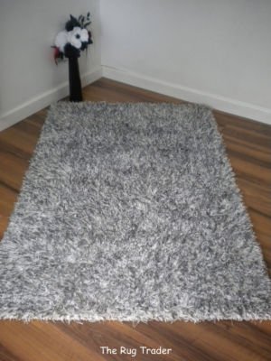 Modern Poly White Black Shaggy Rug 120cm x 180cm