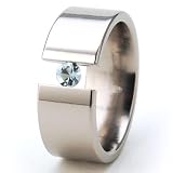 New 8mm Titanium Tension Set Ring, Aquamarine Bands, Free Sizing 4.5-11