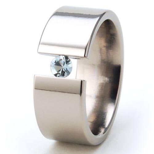 New 8mm Titanium Tension Set Ring, Aquamarine Bands, Free Sizing 4.5-11