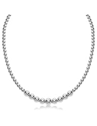 Sterling Silver Rhodium Plated Graduated Motif Polished Bead Necklace