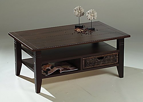 Couchtisch in Wenge Kolonial, incl. Rattankorb, Länge/Breite/Höhe ca. 110 x 70 cm
