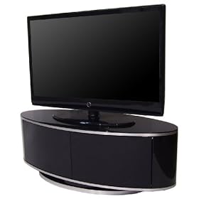 S&C ZIN502610/BKI 60� Rotation Remote Friendly Beam Thru Glass Door High Gloss Piano Black 26"-52" LCD/Plasma/LED Oval Cabinet TV Stand