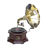 Antique Replica RCA Victor Phonograph / Gramophone with Hexagon Base & Large Gold Brass Horn