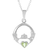 Sterling Silver .925 Hypoallergenic Celtic Claddagh Created Peridot 18 Inch Cable Chain Necklace