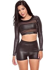 Apparel: Lolli Couture TWO PIECE SET MESH CROP TOP AND SHORTS S black