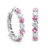 14k White Gold Natural Pink Sapphire Diamond Hoop Earrings (G, SI2, 2.00 cttw)-Certificate of Authenticity